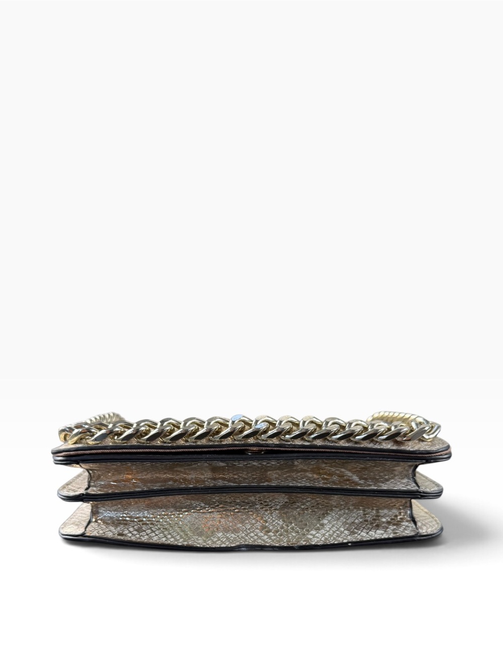 ALDO Metallic Silver Python-Pattern Top-Handle Bag with Chain Trim - Picture 6 of 11